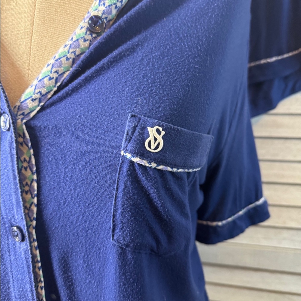 Victoria’s Secret Navy Button-Up Pajama Set Size L Soft Cozy Sleepwear Lounge - Picture 5 of 10